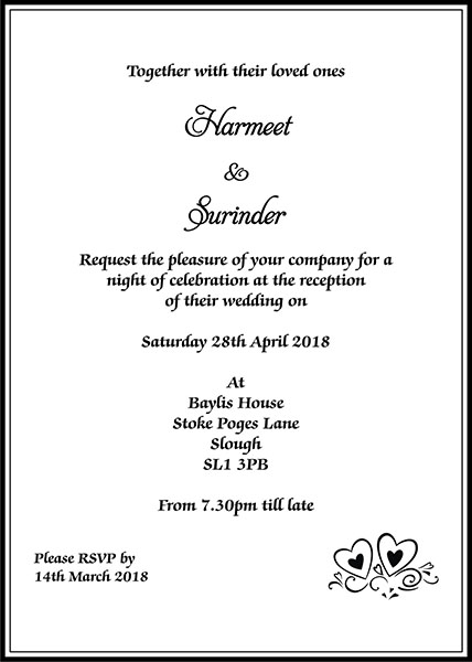 Sikh wedding invitation wording 9A - Parekh Cards
